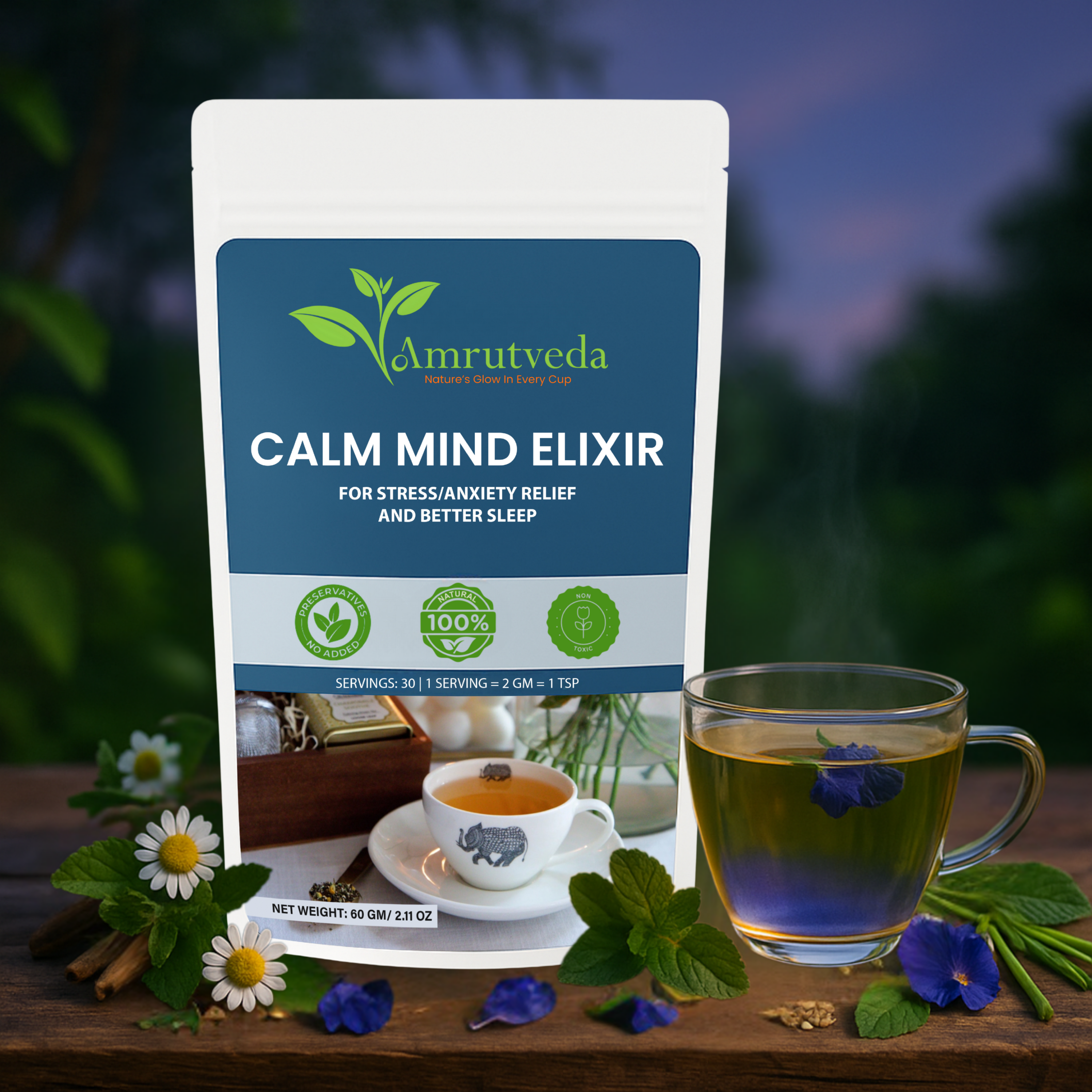 Calm Mind Elixir – Herbal Tea for Stress Relief, Relaxation & Better Sleep